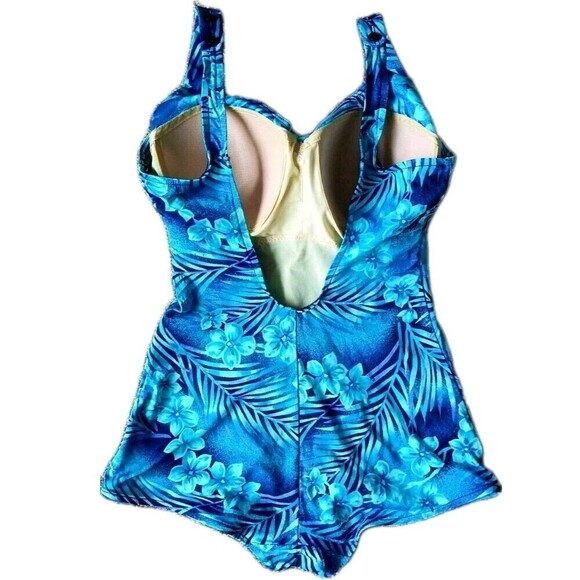 Vintage Le Cove One Piece Swimsuit Womens Size 10 Blue Floral  Pin Up Retro - Picture 2 of 9